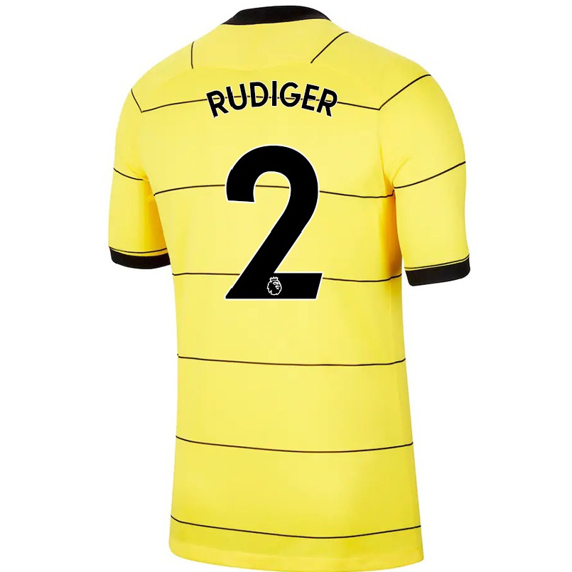 Kinder Fußball Antonio Rudiger #2 Gelb Auswärtstrikot Trikot 2021/22 T-shirt