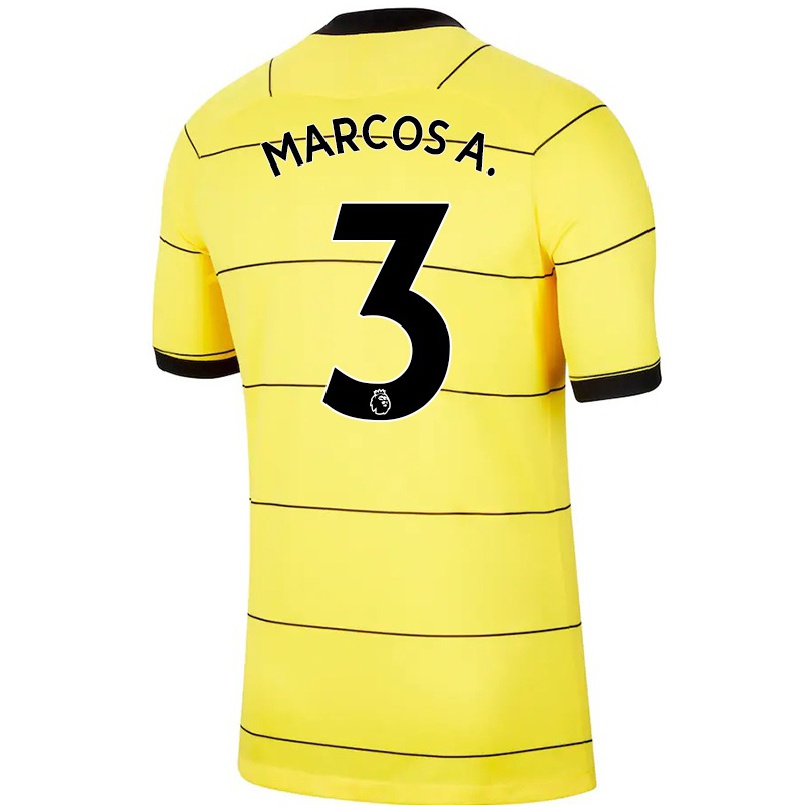 Kinder Fußball Marcos Alonso #3 Gelb Auswärtstrikot Trikot 2021/22 T-shirt