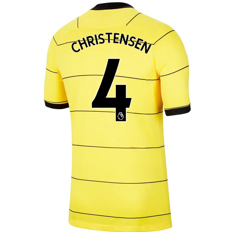 Kinder Fußball Andreas Christensen #4 Gelb Auswärtstrikot Trikot 2021/22 T-shirt