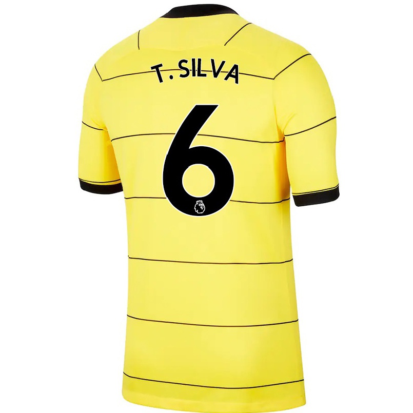 Kinder Fußball Thiago Silva #6 Gelb Auswärtstrikot Trikot 2021/22 T-shirt