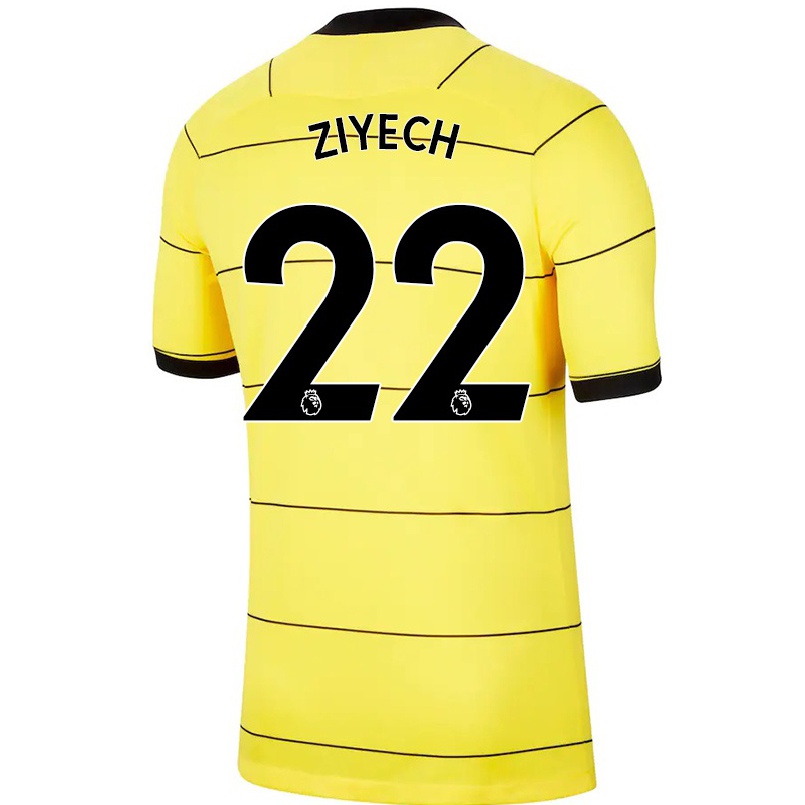 Kinder Fußball Hakim Ziyech #22 Gelb Auswärtstrikot Trikot 2021/22 T-shirt