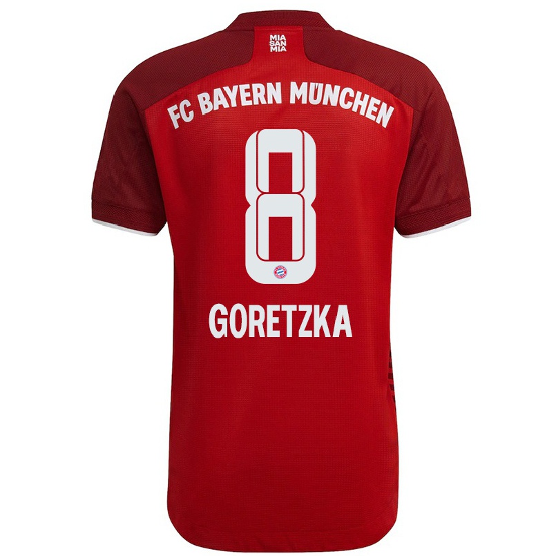 Kinder Fußball Leon Goretzka #8 Dunkelrot Heimtrikot Trikot 2021/22 T-shirt