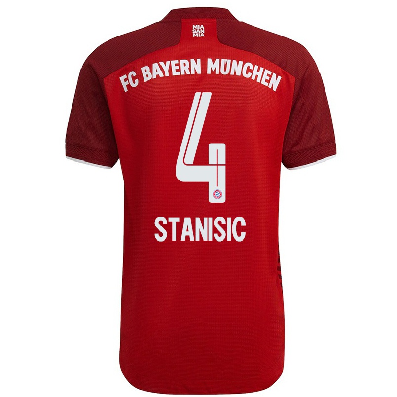 Kinder Fußball Josip Stanisic #4 Dunkelrot Heimtrikot Trikot 2021/22 T-shirt