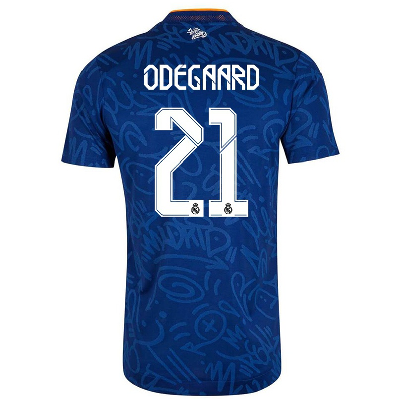 Kinder Fußball Martin Odegaard #21 Dunkelblau Auswärtstrikot Trikot 2021/22 T-Shirt