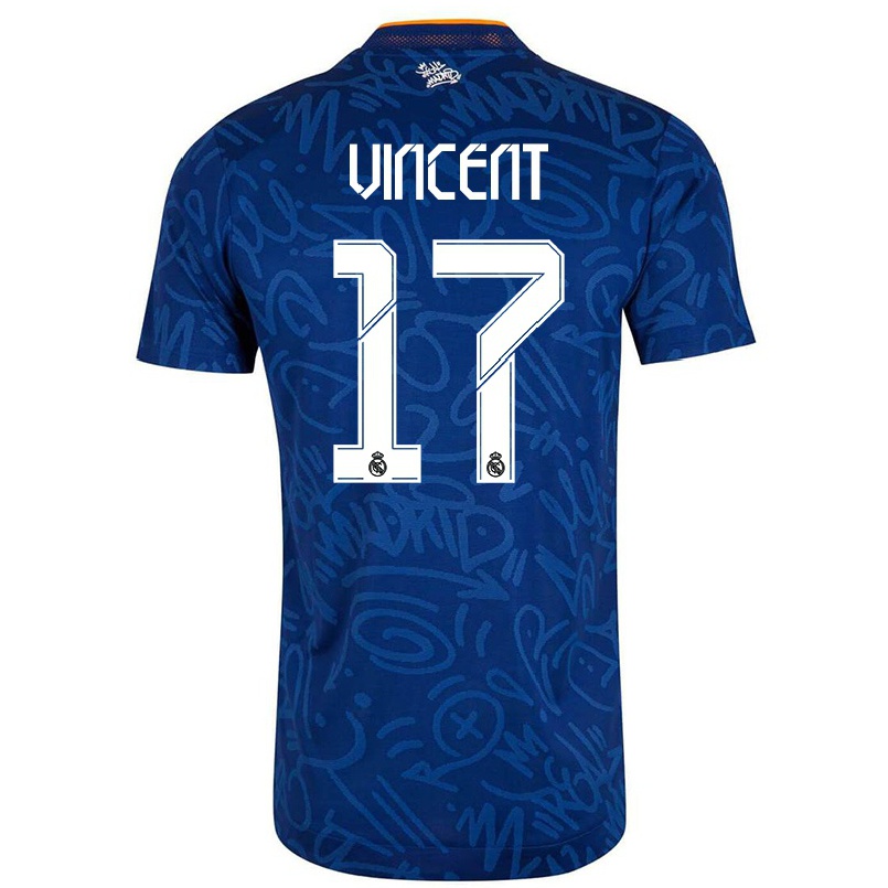 Kinder Fußball Poirier Vincent #17 Dunkelblau Auswärtstrikot Trikot 2021/22 T-shirt