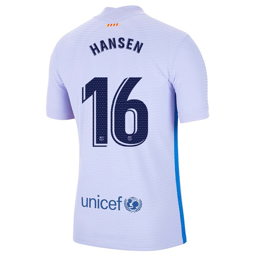 Kinder Fußball Caroline Graham Hansen #16 Hellviolett Auswärtstrikot Trikot 2021/22 T-shirt