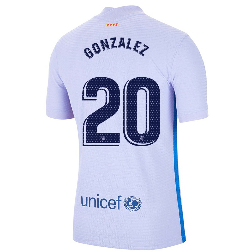 Kinder Fußball Nico Gonzalez #20 Hellviolett Auswärtstrikot Trikot 2021/22 T-shirt