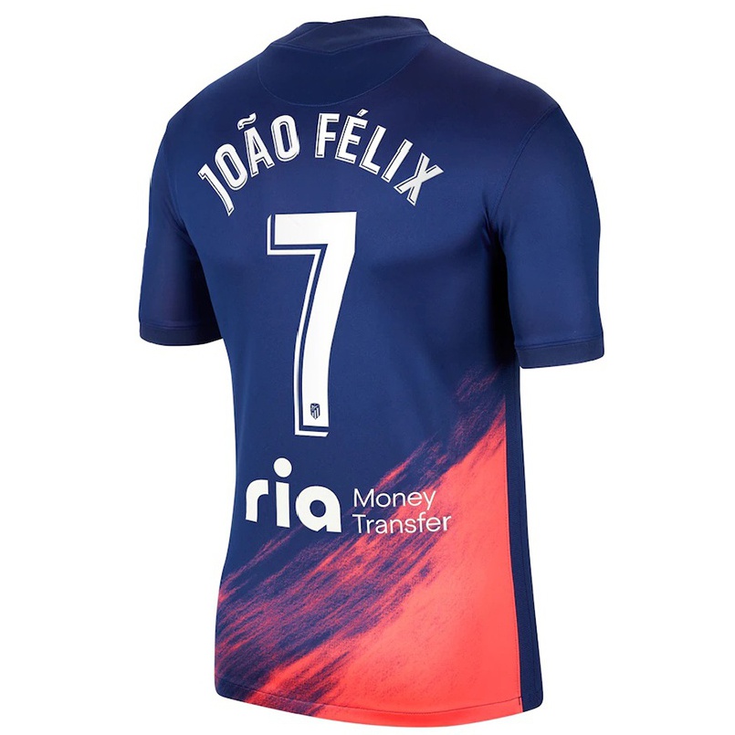 Kinder Fußball Joao Felix #7 Dunkelblau Orange Auswärtstrikot Trikot 2021/22 T-shirt