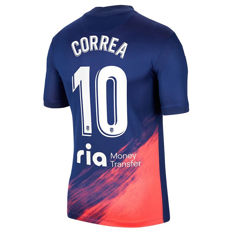 Kinder Fußball Angel Correa #10 Dunkelblau Orange Auswärtstrikot Trikot 2021/22 T-shirt