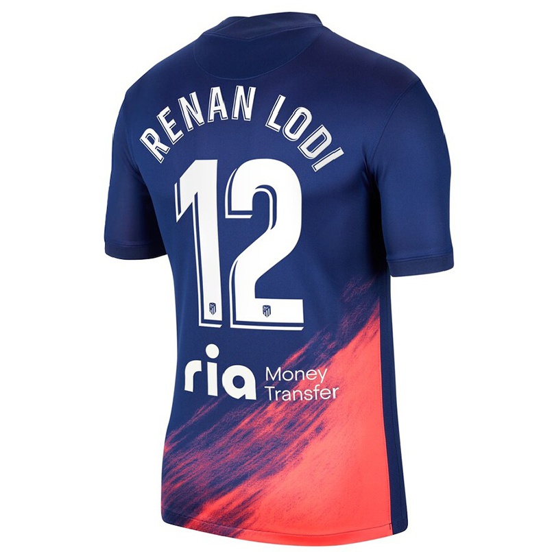 Kinder Fußball Renan Lodi #12 Dunkelblau Orange Auswärtstrikot Trikot 2021/22 T-shirt