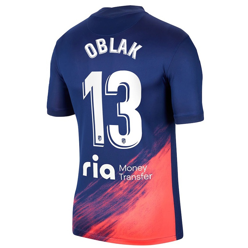 Kinder Fußball Jan Oblak #13 Dunkelblau Orange Auswärtstrikot Trikot 2021/22 T-shirt