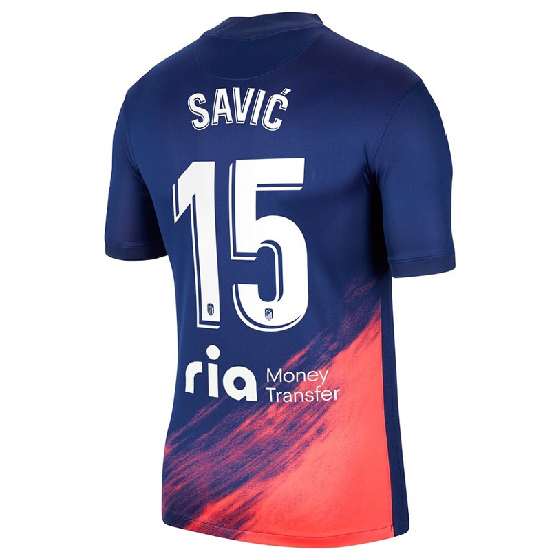 Kinder Fußball Stefan Savic #15 Dunkelblau Orange Auswärtstrikot Trikot 2021/22 T-shirt