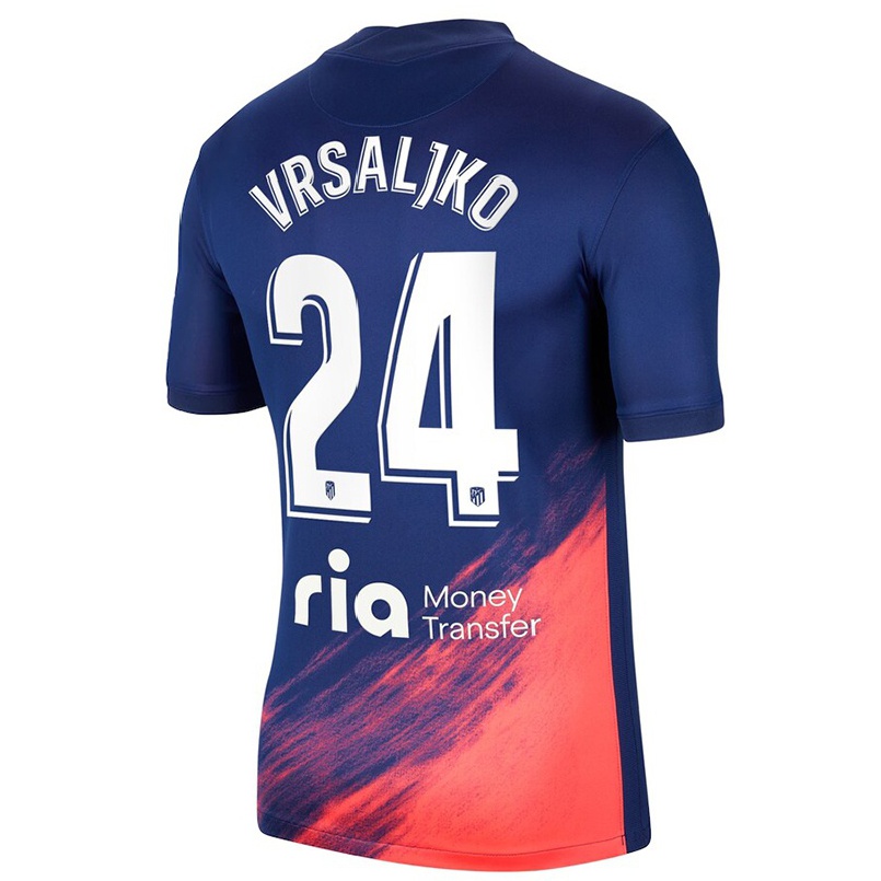 Kinder Fußball Sime Vrsaljko #24 Dunkelblau Orange Auswärtstrikot Trikot 2021/22 T-shirt