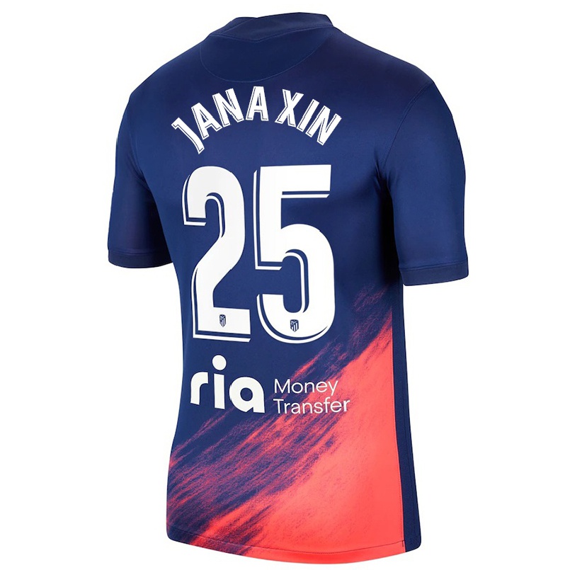 Kinder Fußball Jana Xin #25 Dunkelblau Orange Auswärtstrikot Trikot 2021/22 T-shirt