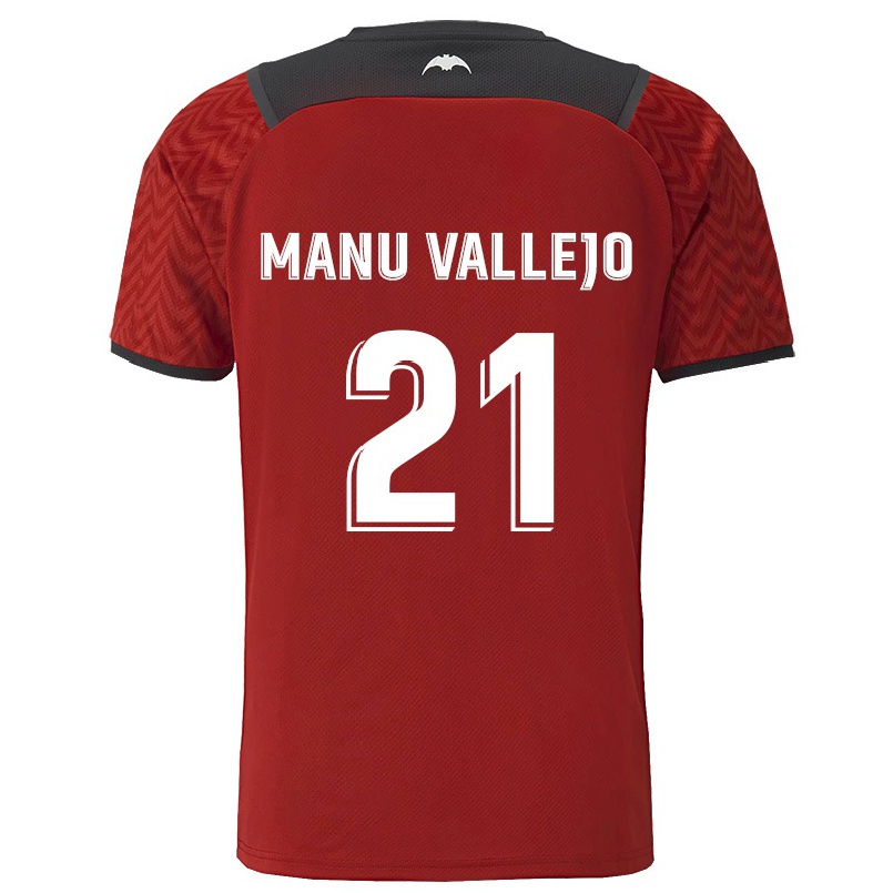 Kinder Fußball Manu Vallejo #21 Dunkelrot Auswärtstrikot Trikot 2021/22 T-Shirt