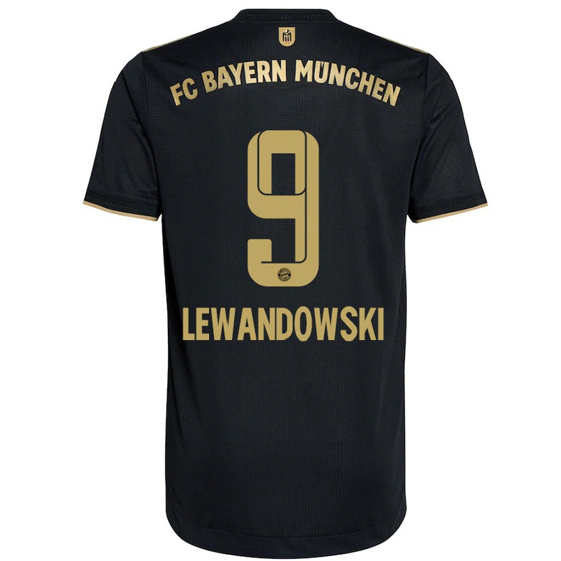 Kinder Fußball Robert Lewandowski #9 Schwarz Auswärtstrikot Trikot 2021/22 T-shirt
