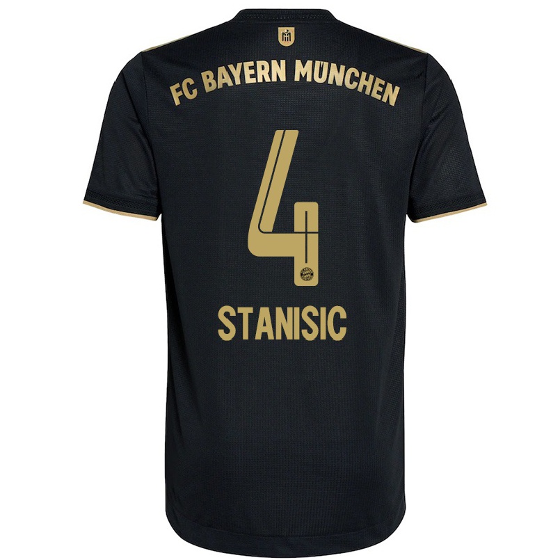 Kinder Fußball Josip Stanisic #4 Schwarz Auswärtstrikot Trikot 2021/22 T-shirt
