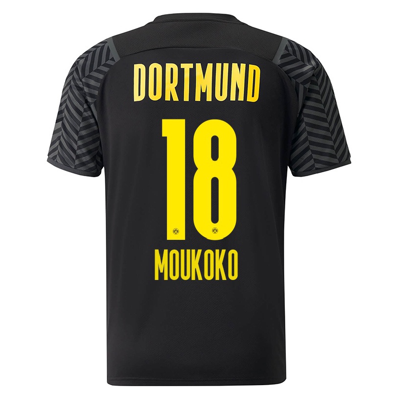 Kinder Fußball Youssoufa Moukoko #18 Grad Schwarz Auswärtstrikot Trikot 2021/22 T-Shirt