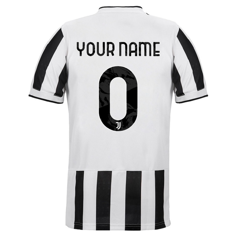 Kinder Fußball Dein Name #0 Weiß Schwarz Heimtrikot Trikot 2021/22 T-shirt