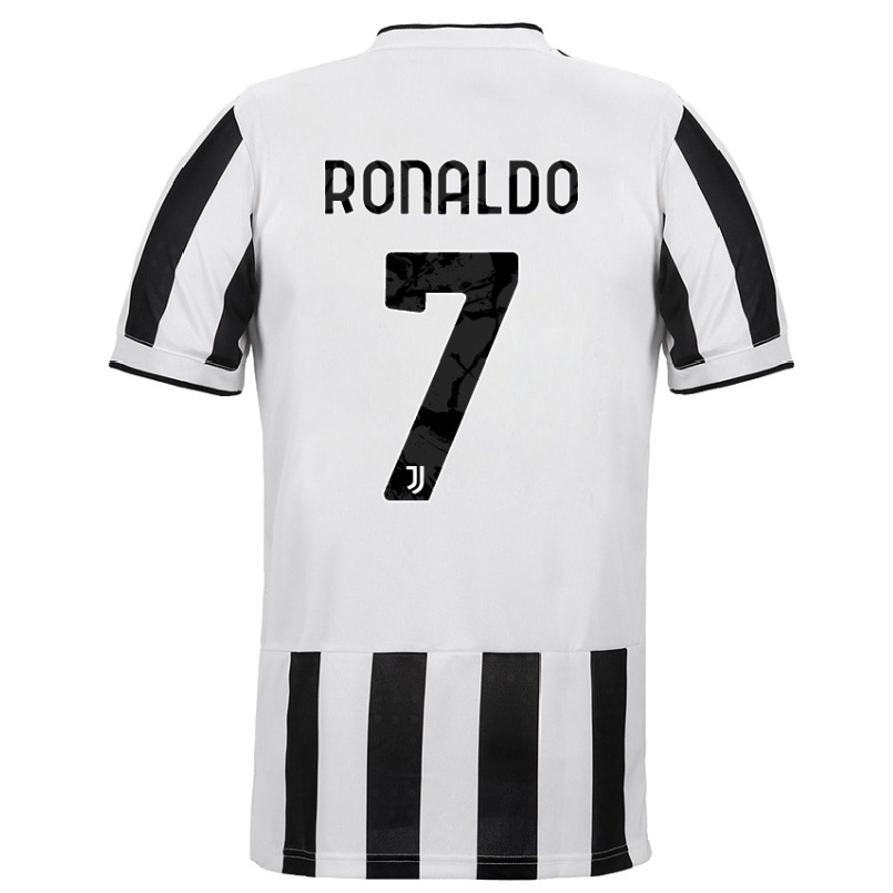 Kinder Fußball Cristiano Ronaldo #7 Weiß Schwarz Heimtrikot Trikot 2021/22 T-shirt