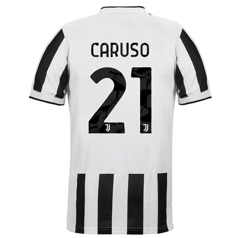 Kinder Fußball Arianna Caruso #21 Weiß Schwarz Heimtrikot Trikot 2021/22 T-shirt