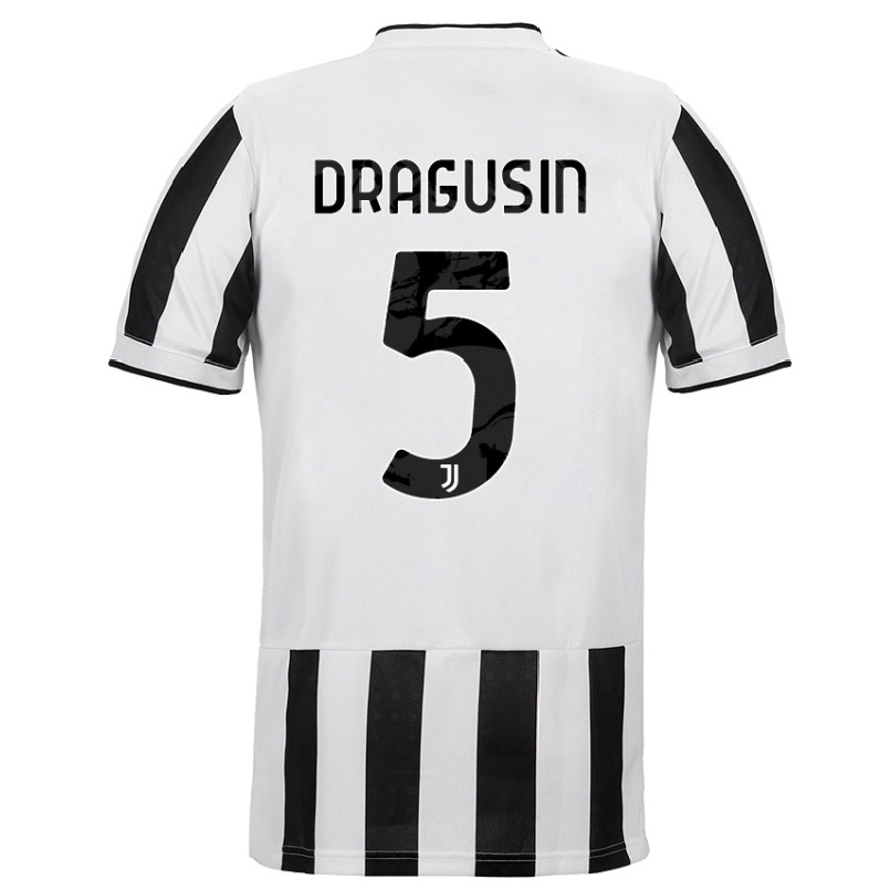 Kinder Fußball Radu Dragusin #5 Weiß Schwarz Heimtrikot Trikot 2021/22 T-shirt