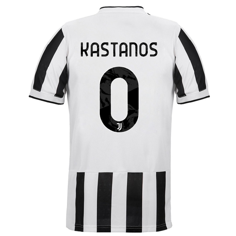 Kinder Fußball Grigoris Kastanos #0 Weiß Schwarz Heimtrikot Trikot 2021/22 T-shirt