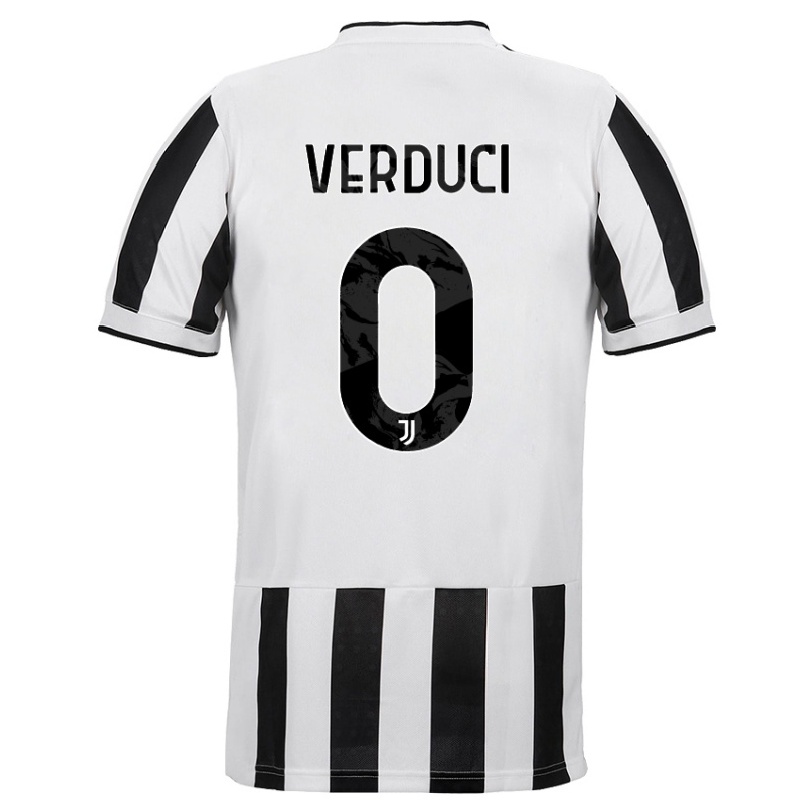 Kinder Fußball Giuseppe Verduci #0 Weiß Schwarz Heimtrikot Trikot 2021/22 T-shirt