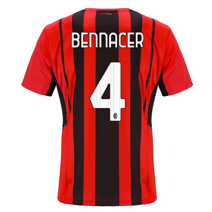 Kinder Fußball Ismael Bennacer #4 Rot Schwarz Heimtrikot Trikot 2021/22 T-shirt