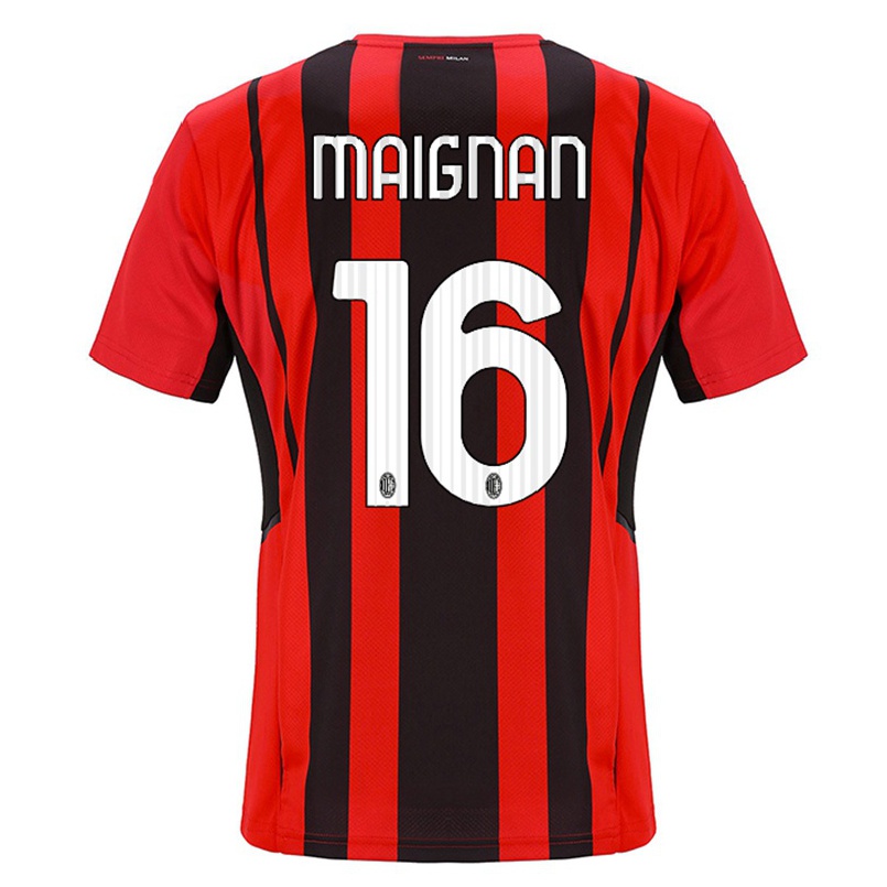 Kinder Fußball Mike Maignan #16 Rot Schwarz Heimtrikot Trikot 2021/22 T-shirt