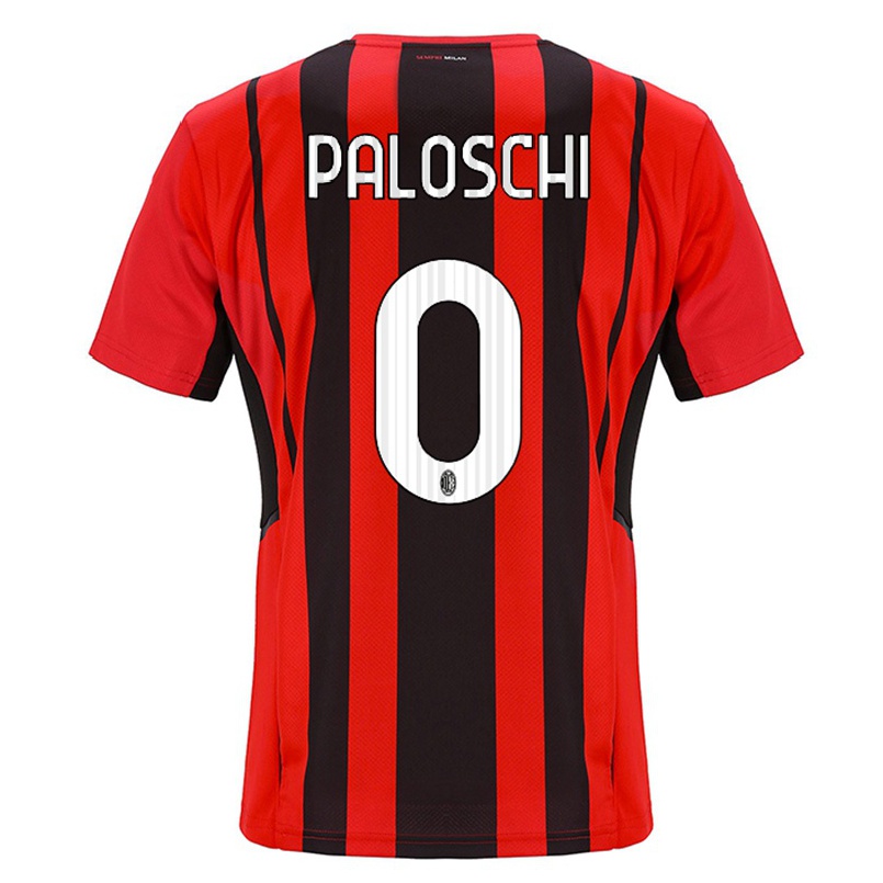 Kinder Fußball Mattia Paloschi #0 Rot Schwarz Heimtrikot Trikot 2021/22 T-shirt