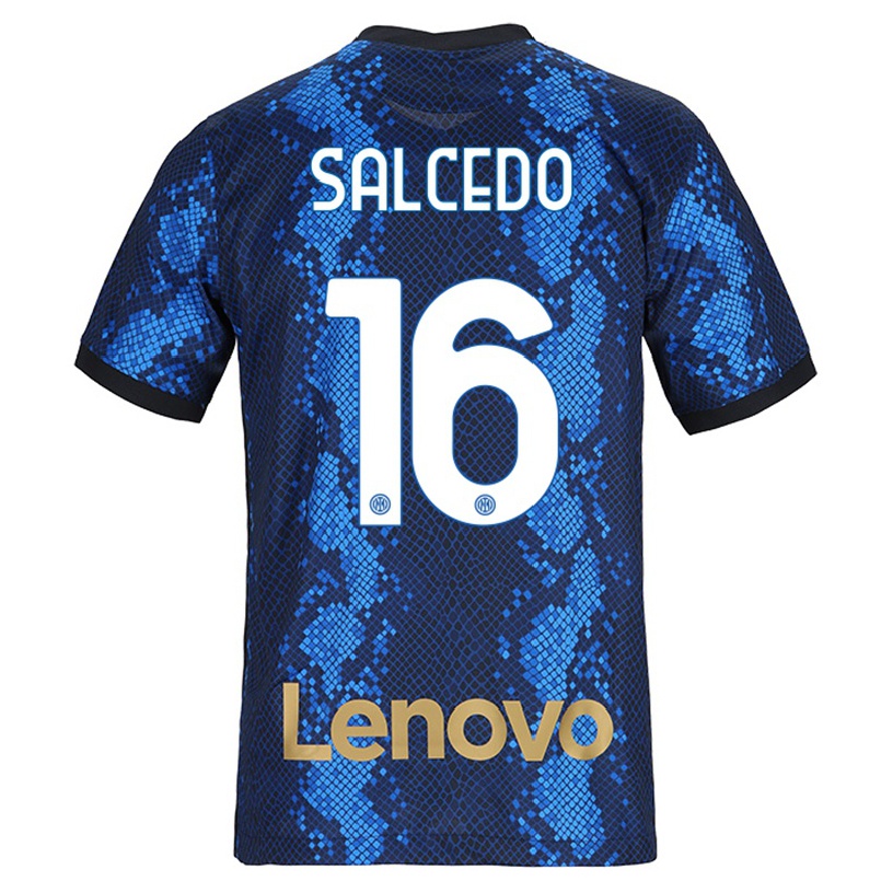 Kinder Fußball Eddie Salcedo #16 Dunkelblau Heimtrikot Trikot 2021/22 T-shirt