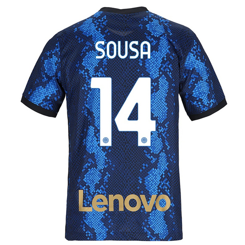 Kinder Fußball Kathellen Sousa #14 Dunkelblau Heimtrikot Trikot 2021/22 T-shirt