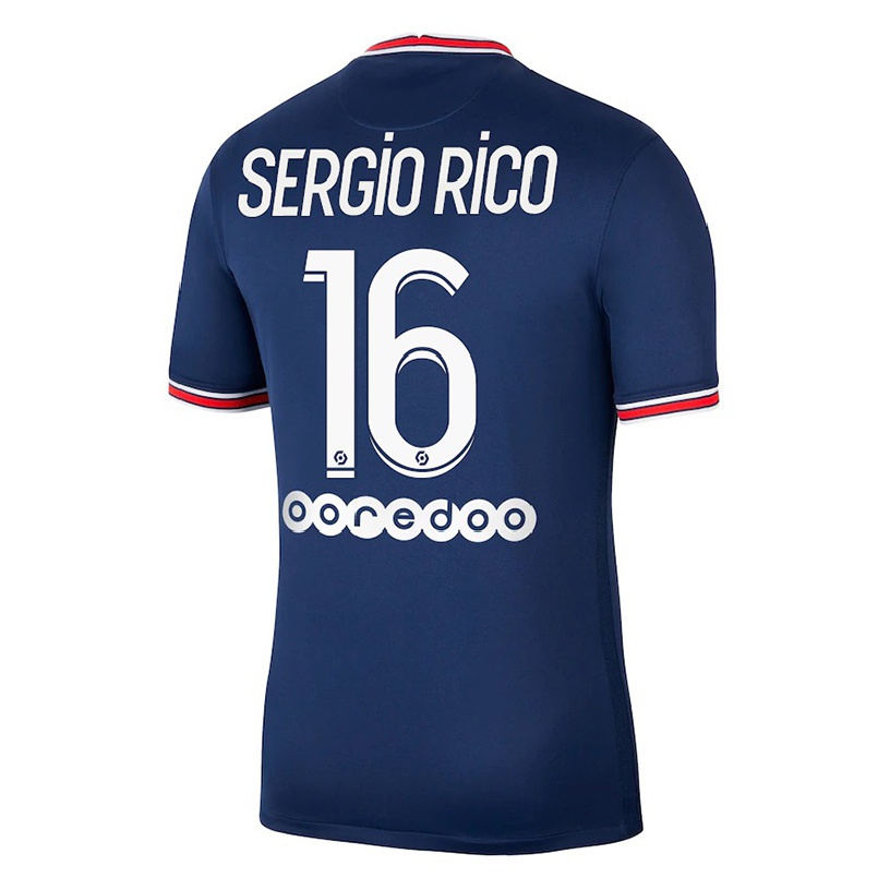 Kinder Fußball Sergio Rico #16 Dunkelblau Heimtrikot Trikot 2021/22 T-shirt