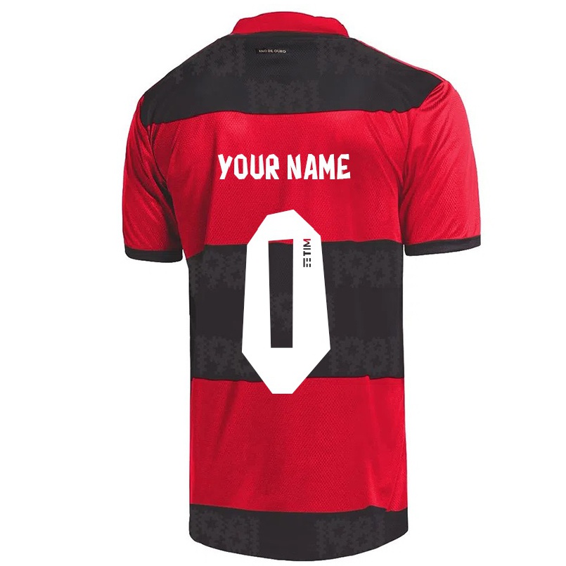 Kinder Fußball Dein Name #0 Rot Schwarz Heimtrikot Trikot 2021/22 T-shirt