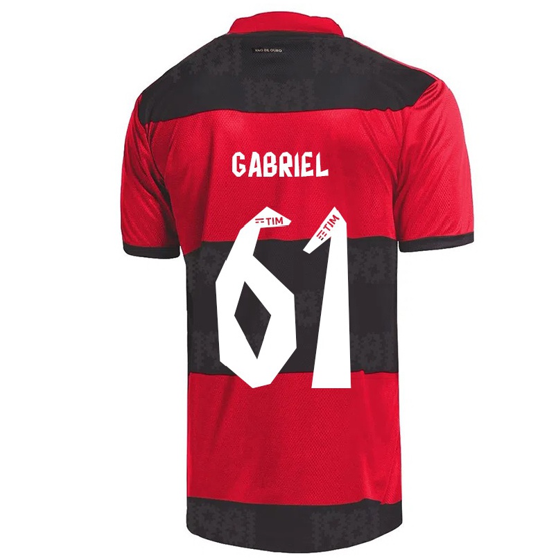 Kinder Fußball Vitor Gabriel #61 Rot Schwarz Heimtrikot Trikot 2021/22 T-shirt