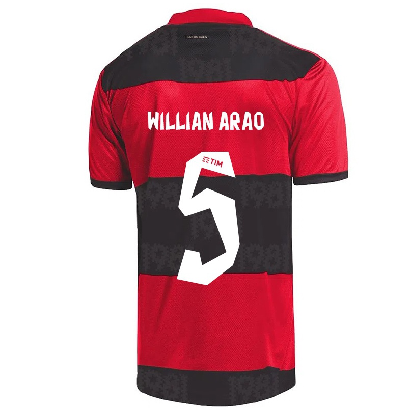 Kinder Fußball Willian Arao #5 Rot Schwarz Heimtrikot Trikot 2021/22 T-shirt