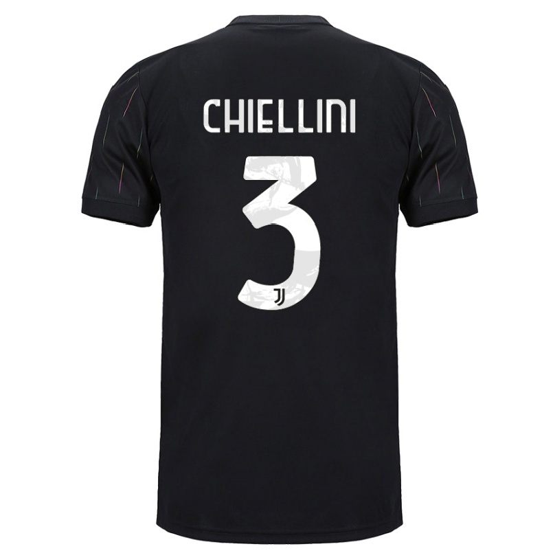 Kinder Fußball Giorgio Chiellini #3 Schwarz Auswärtstrikot Trikot 2021/22 T-Shirt