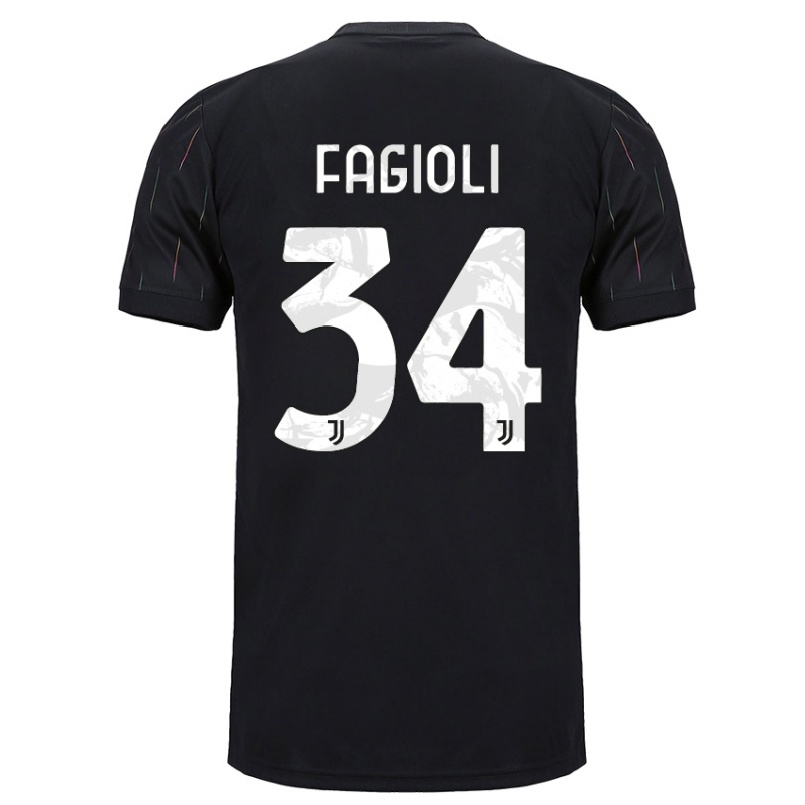 Kinder Fußball Nicolo Fagioli #34 Schwarz Auswärtstrikot Trikot 2021/22 T-shirt