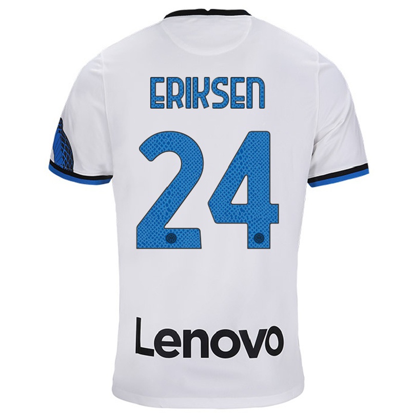 Kinder Fußball Christian Eriksen #24 Weiß Blau Auswärtstrikot Trikot 2021/22 T-shirt