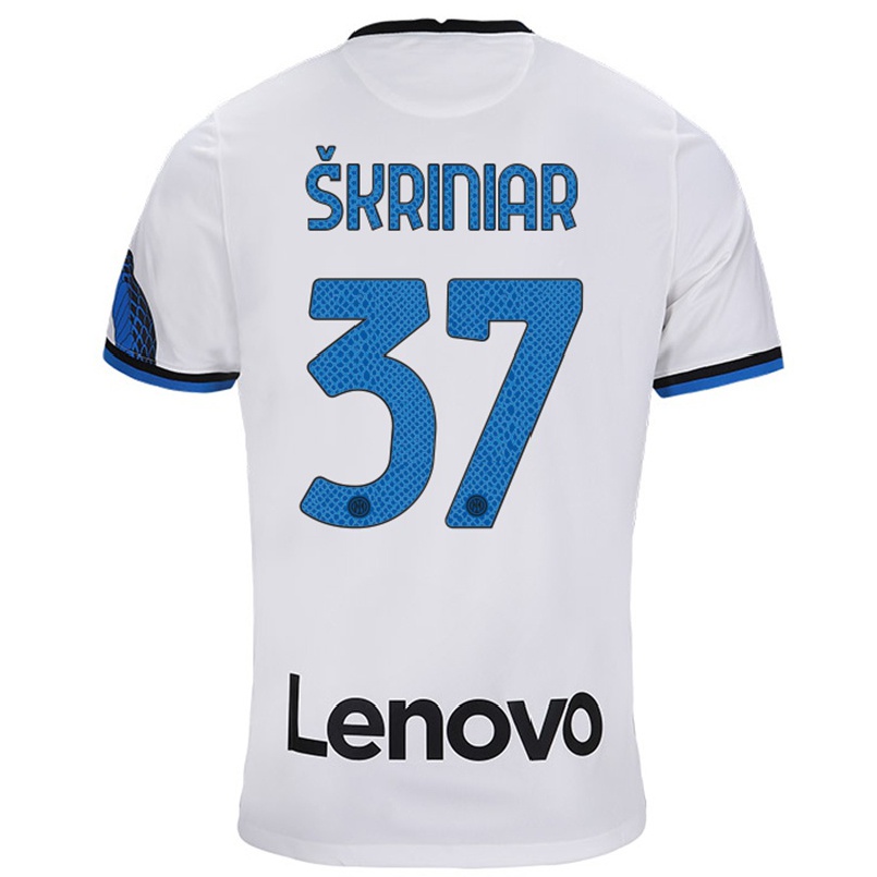 Kinder Fußball Milan Skriniar #37 Weiß Blau Auswärtstrikot Trikot 2021/22 T-shirt