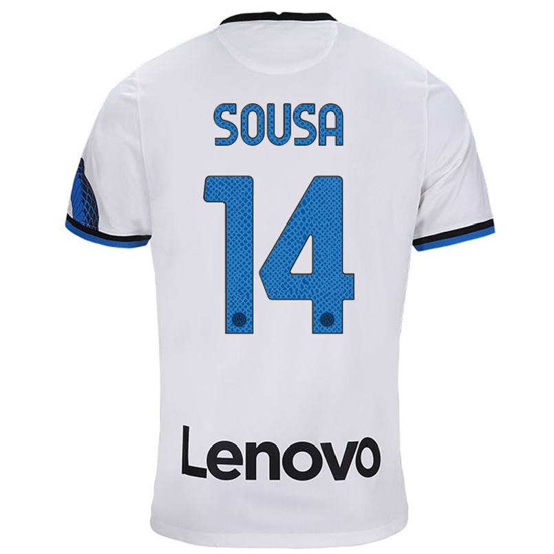 Kinder Fußball Kathellen Sousa #14 Weiß Blau Auswärtstrikot Trikot 2021/22 T-shirt
