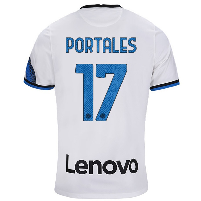 Kinder Fußball Macarena Portales #17 Weiß Blau Auswärtstrikot Trikot 2021/22 T-shirt