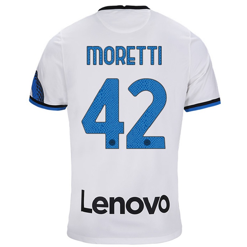Kinder Fußball Lorenzo Moretti #42 Weiß Blau Auswärtstrikot Trikot 2021/22 T-shirt