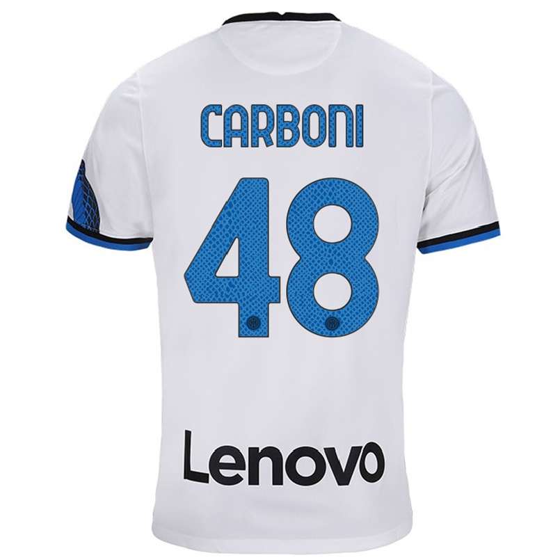 Kinder Fußball Franco Carboni #48 Weiß Blau Auswärtstrikot Trikot 2021/22 T-shirt