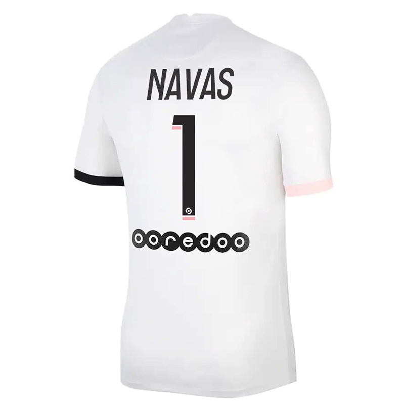 Kinder Fußball Keylor Navas #1 Weiß Rosa Auswärtstrikot Trikot 2021/22 T-shirt