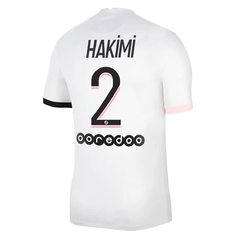 Kinder Fußball Achraf Hakimi #2 Weiß Rosa Auswärtstrikot Trikot 2021/22 T-shirt