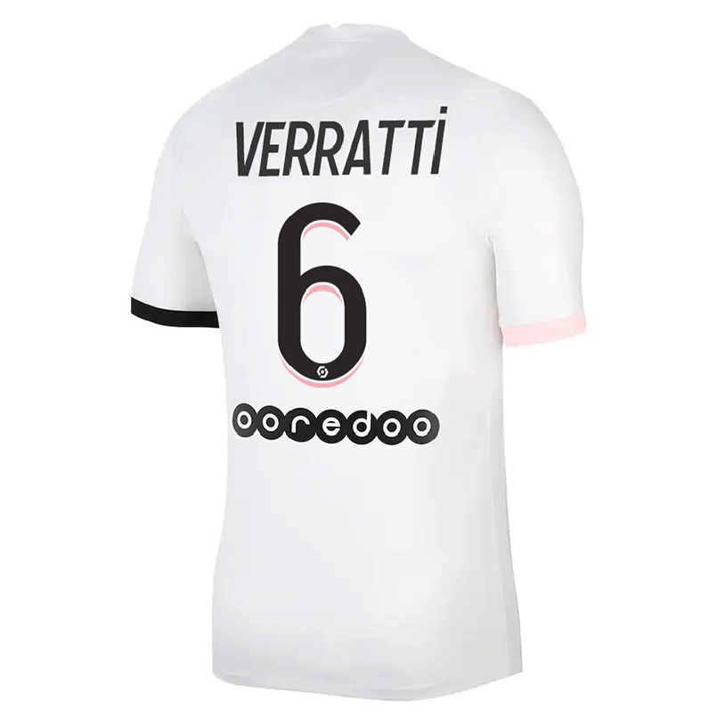 Kinder Fußball Marco Verratti #6 Weiß Rosa Auswärtstrikot Trikot 2021/22 T-shirt