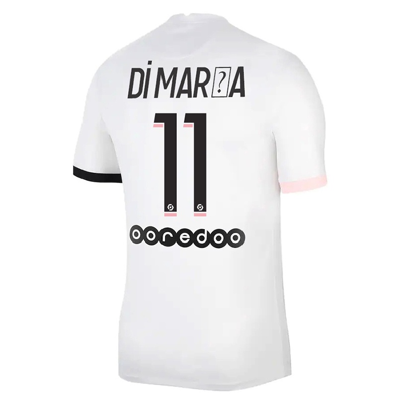 Kinder Fußball Angel Di Maria #11 Weiß Rosa Auswärtstrikot Trikot 2021/22 T-shirt