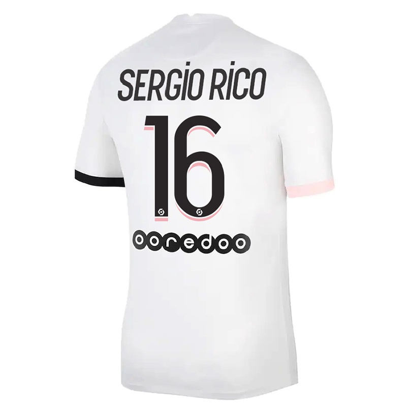 Kinder Fußball Sergio Rico #16 Weiß Rosa Auswärtstrikot Trikot 2021/22 T-shirt